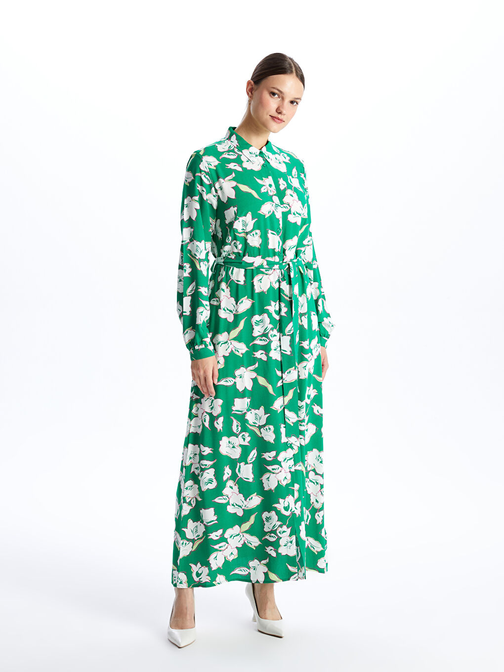 Patterned Long Sleeve Women's Shirt Dress -S41122Z8-LRR