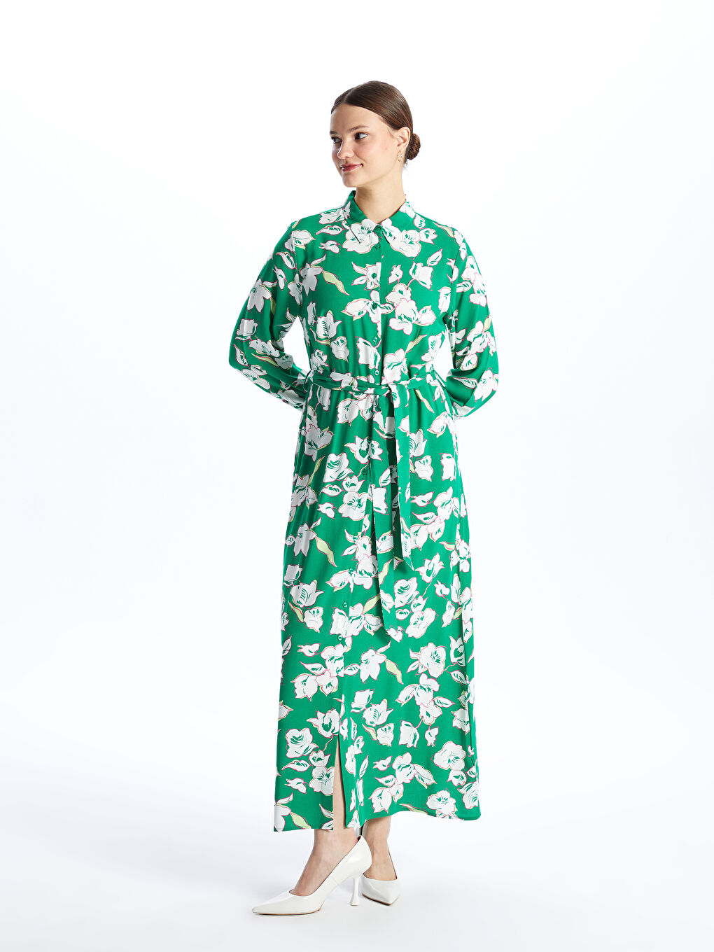 Patterned Long Sleeve Women's Shirt Dress -S41122Z8-LRR