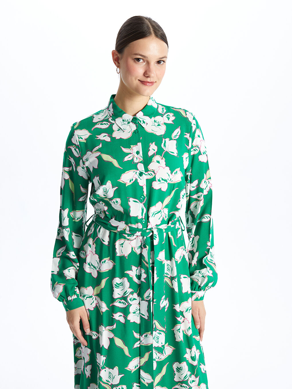 Patterned Long Sleeve Women's Shirt Dress -S41122Z8-LRR