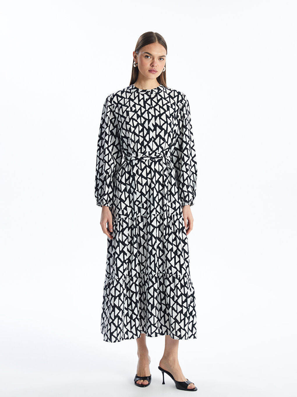 Crew Neck Patterned Long Sleeve Women's Dress -S41123Z8-LQJ