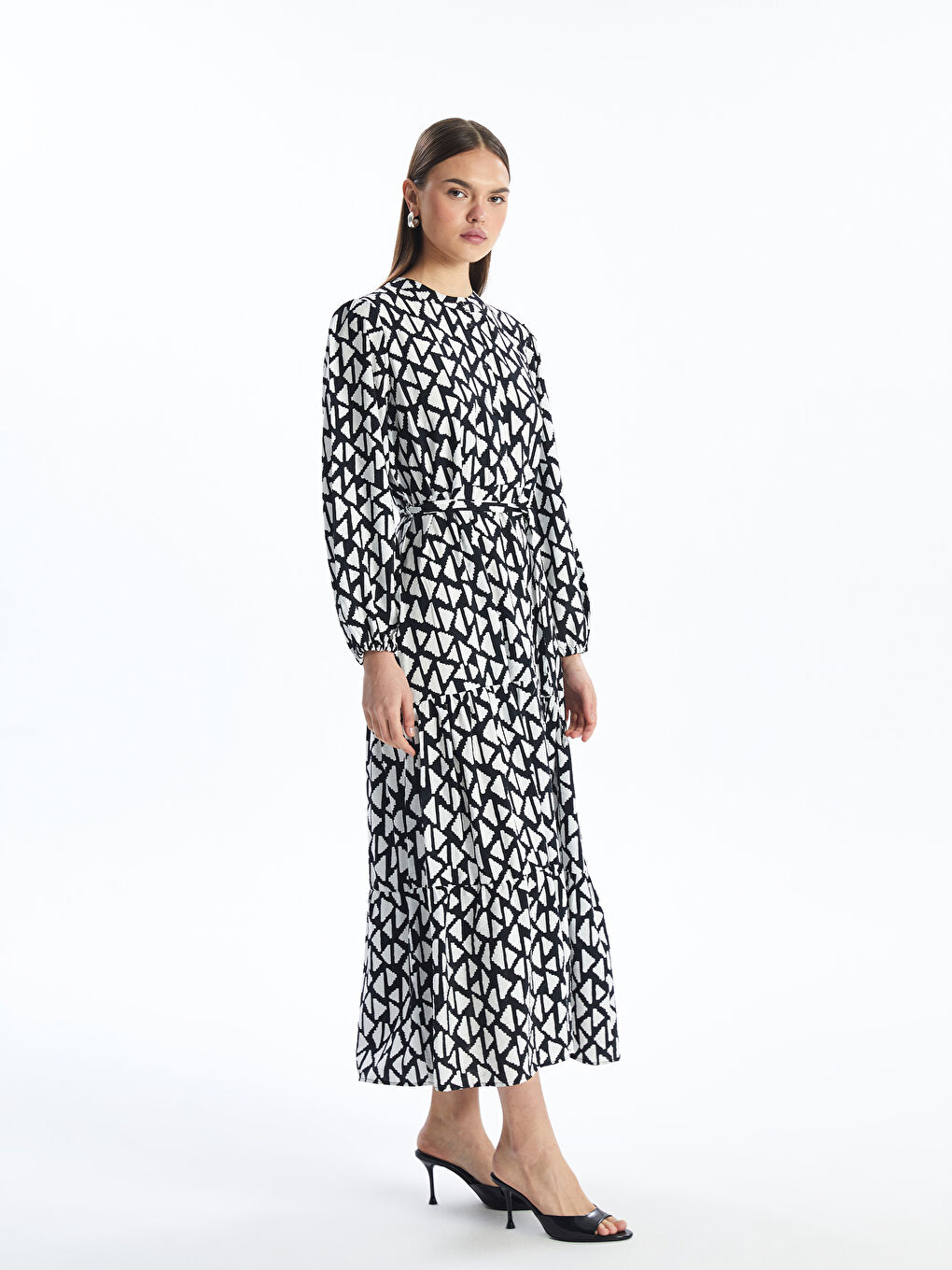 Crew Neck Patterned Long Sleeve Women's Dress -S41123Z8-LQJ