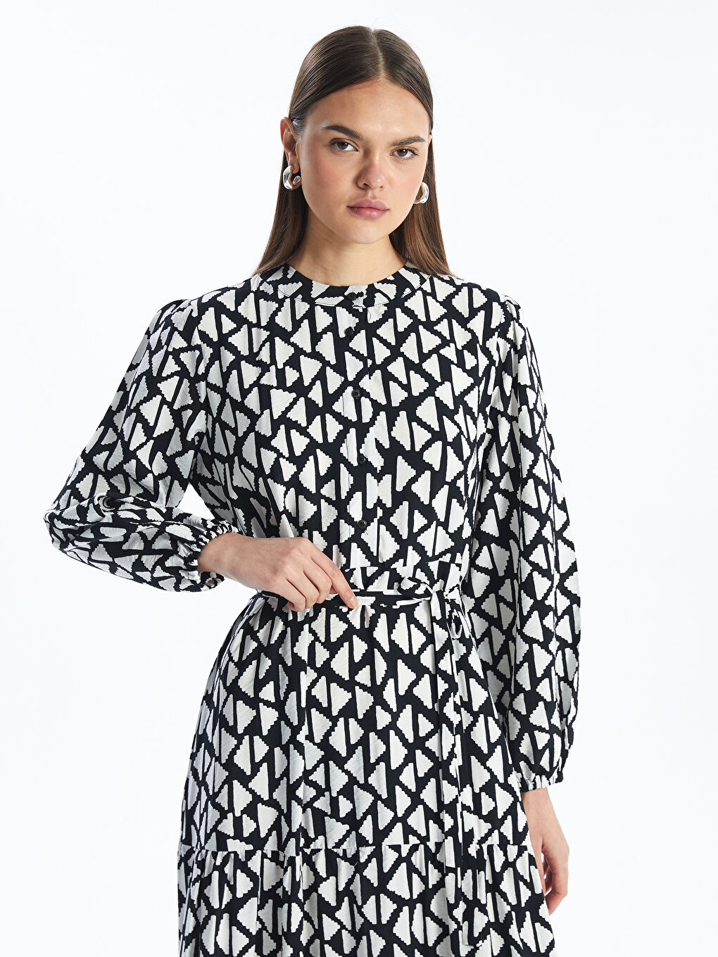 Crew Neck Patterned Long Sleeve Women's Dress -S41123Z8-LQJ