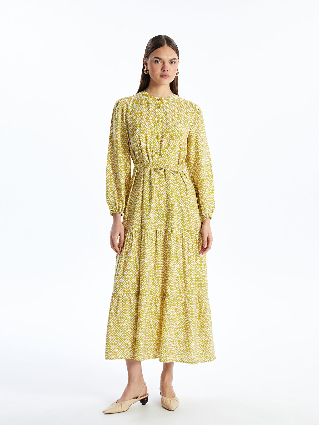 Crew Neck Patterned Long Sleeve Women's Dress -S41123Z8-LRT