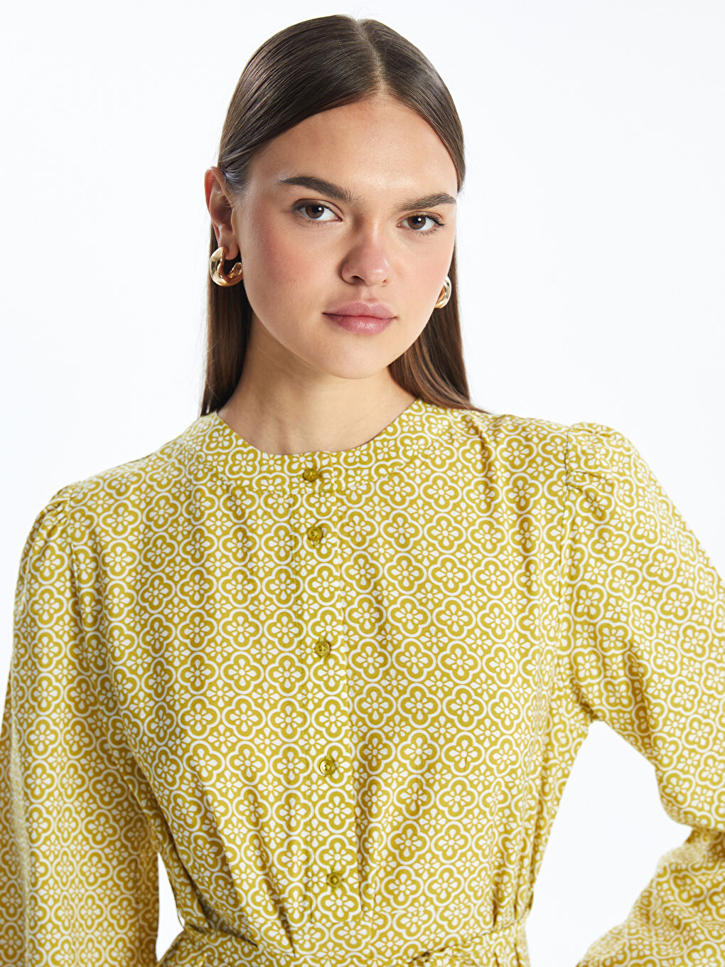 Crew Neck Patterned Long Sleeve Women's Dress -S41123Z8-LRT