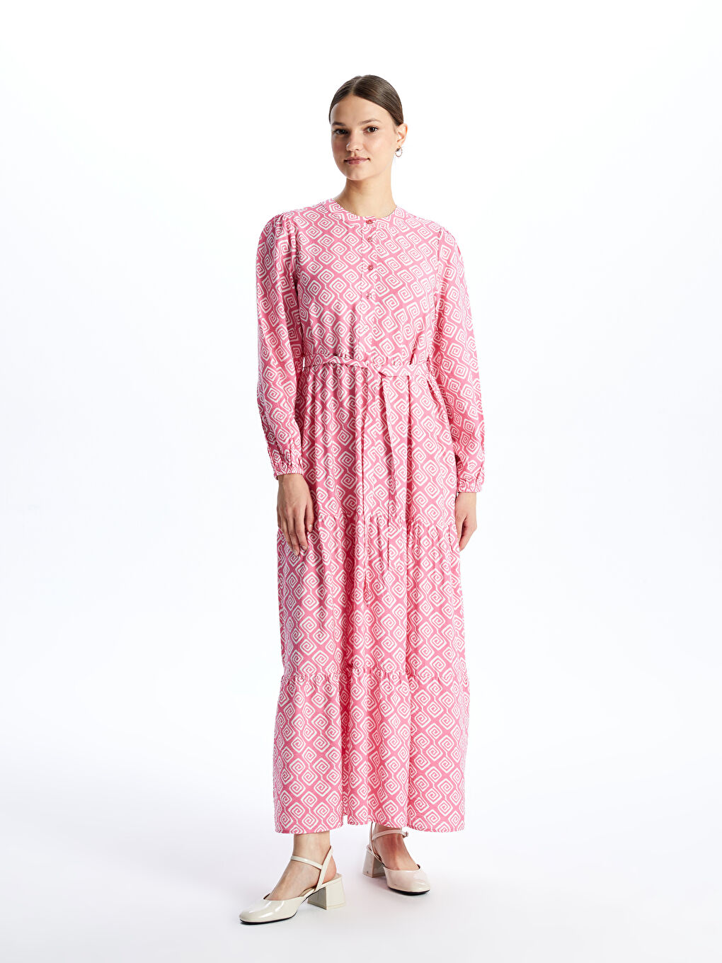 Crew Neck Patterned Long Sleeve Women's Dress-1