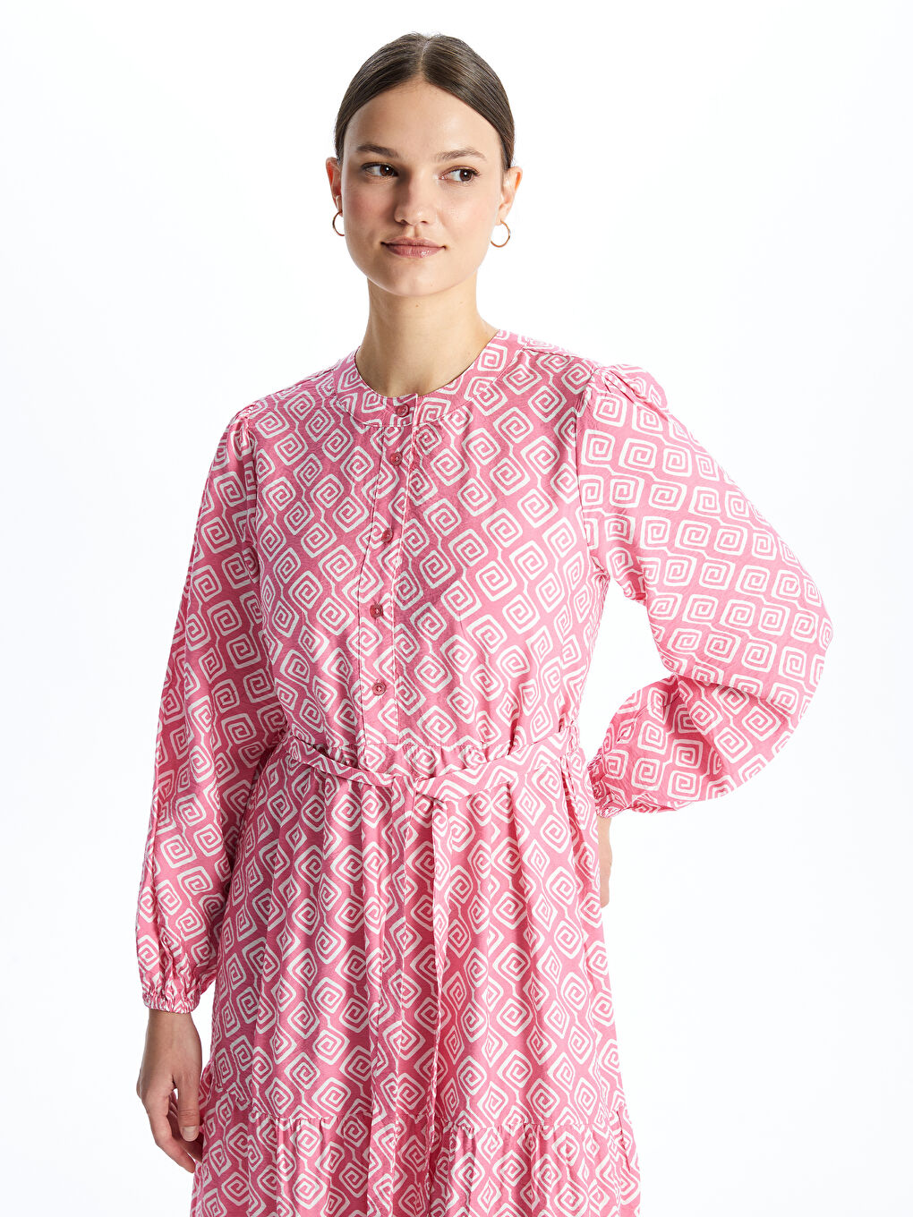 Crew Neck Patterned Long Sleeve Women's Dress-2