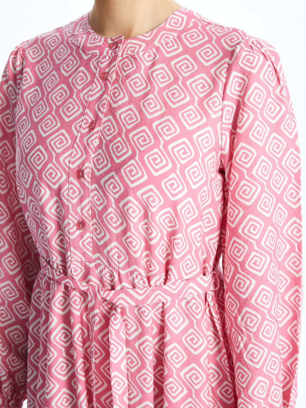 Crew Neck Patterned Long Sleeve Women's Dress-3