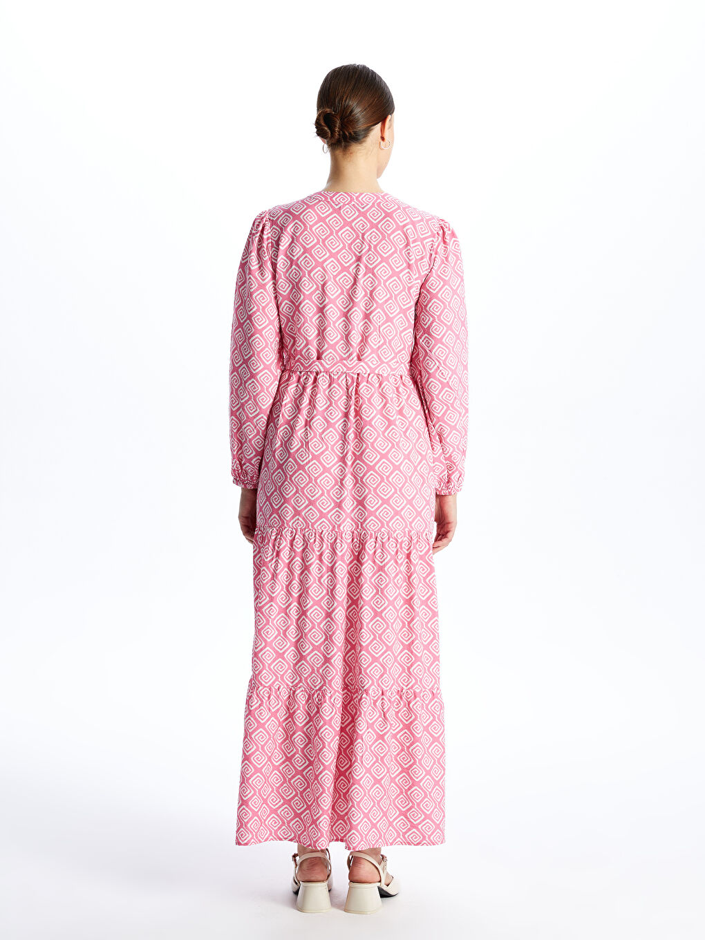 Crew Neck Patterned Long Sleeve Women's Dress-4