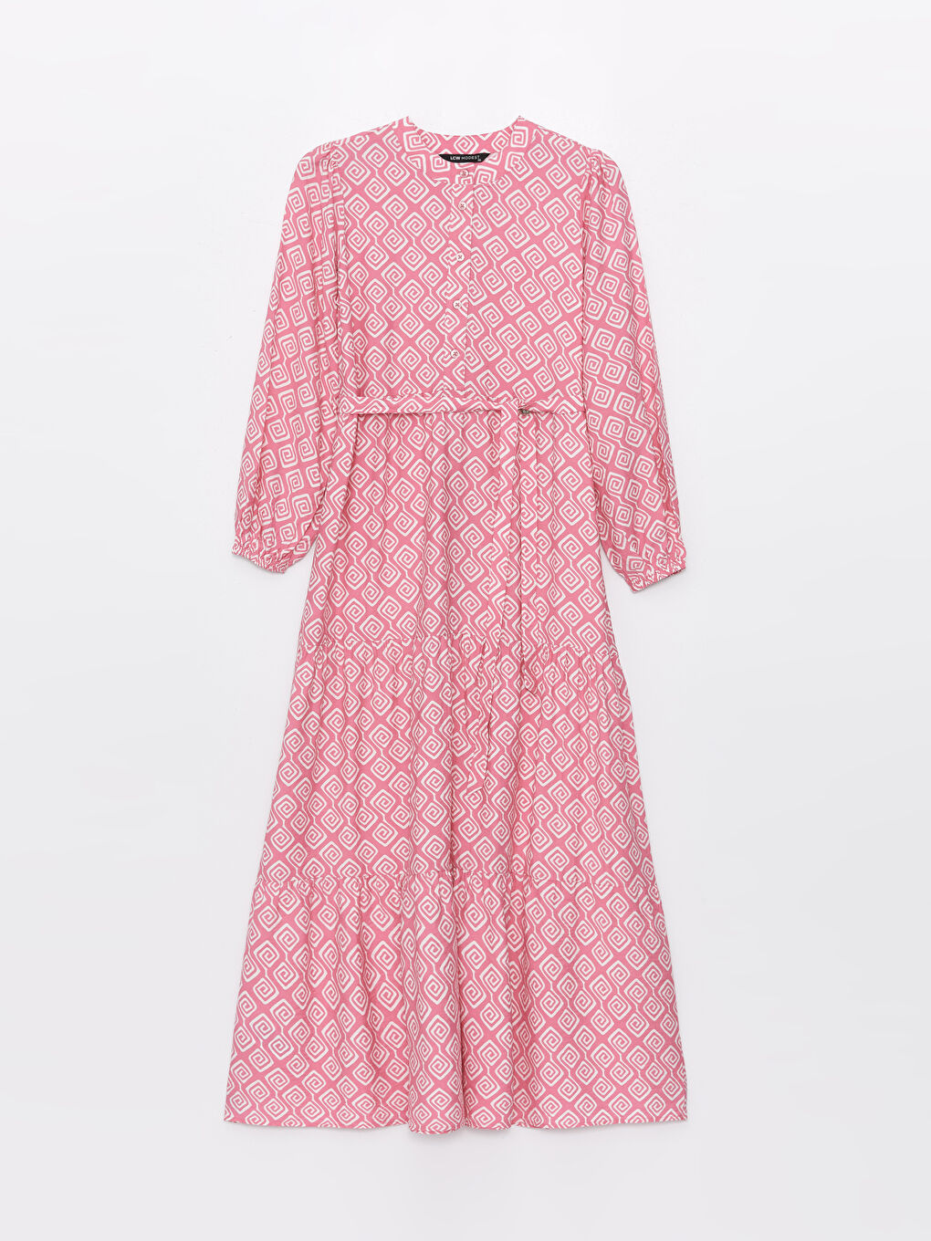 Crew Neck Patterned Long Sleeve Women's Dress-5