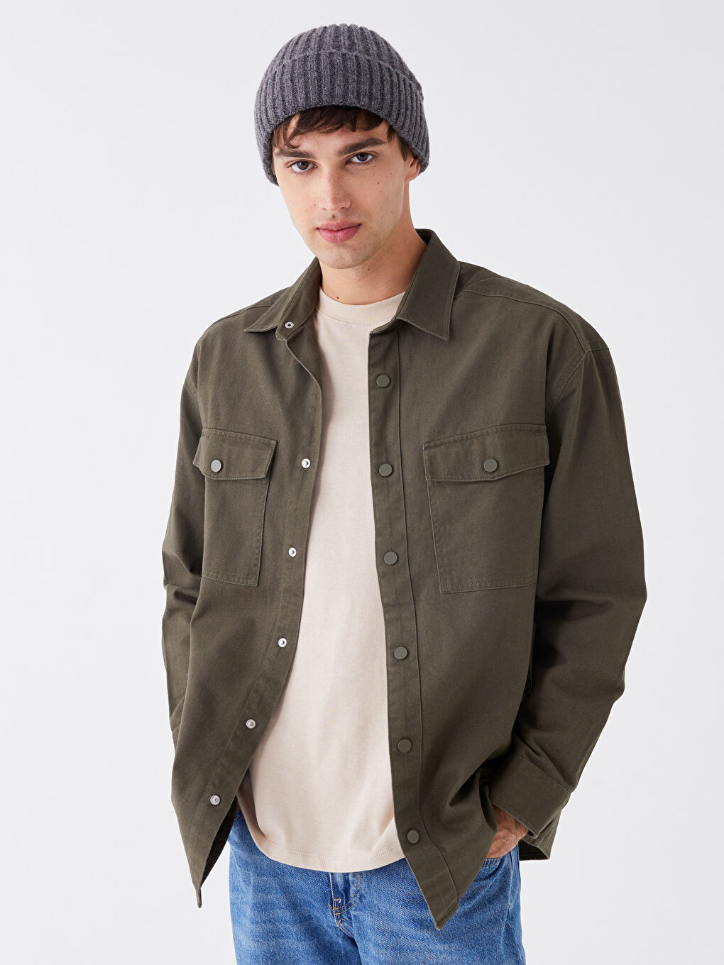 Comfortable Fit Long Sleeved Gabardine Men's Shirt -S41124Z8-SEM