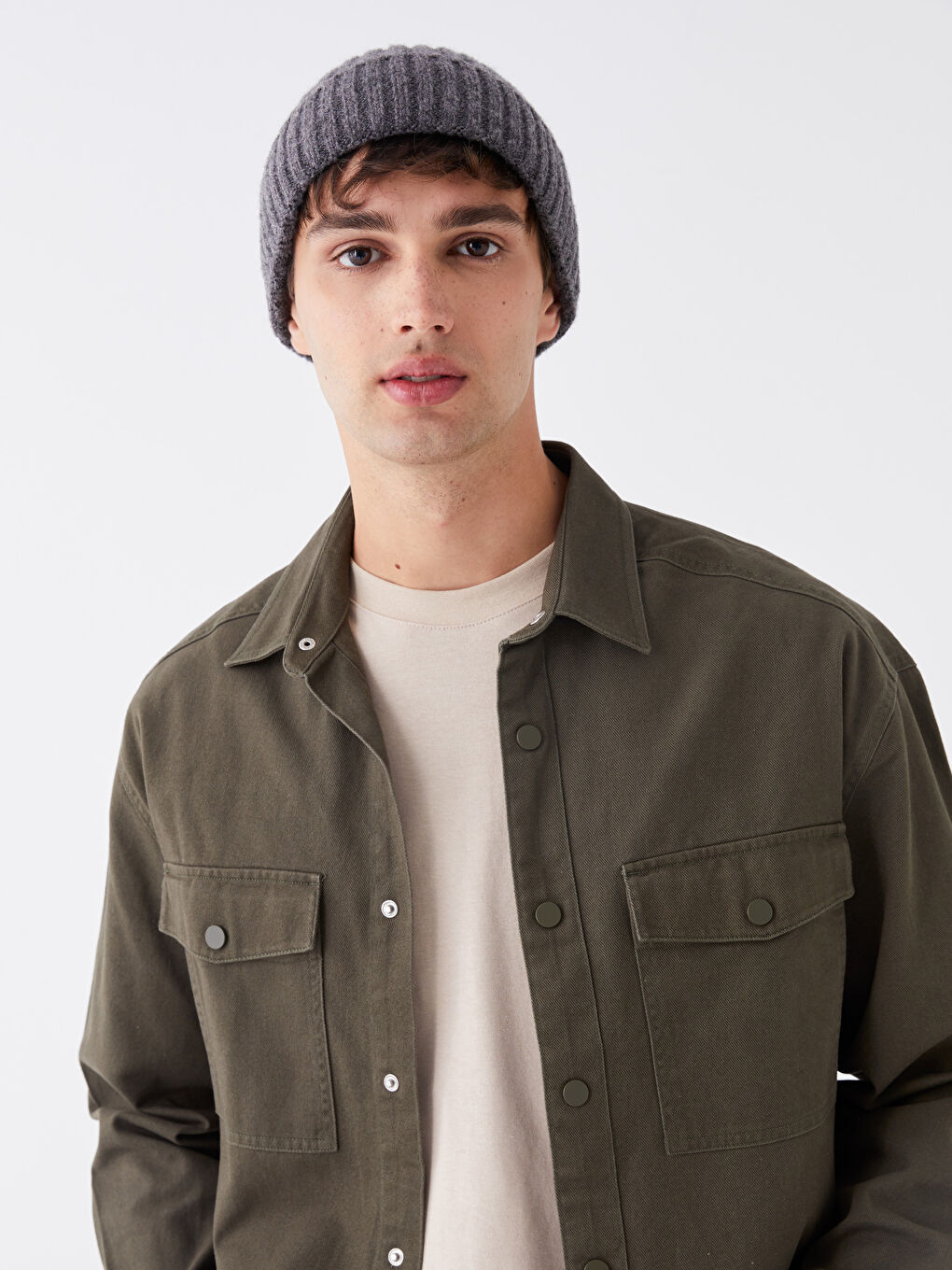Comfortable Fit Long Sleeved Gabardine Men's Shirt -S41124Z8-SEM