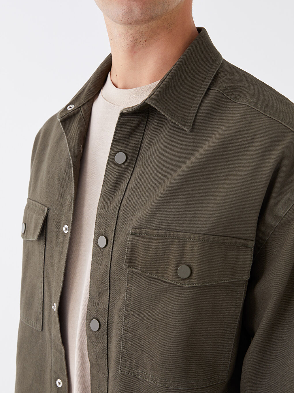 Comfortable Fit Long Sleeved Gabardine Men's Shirt -S41124Z8-SEM