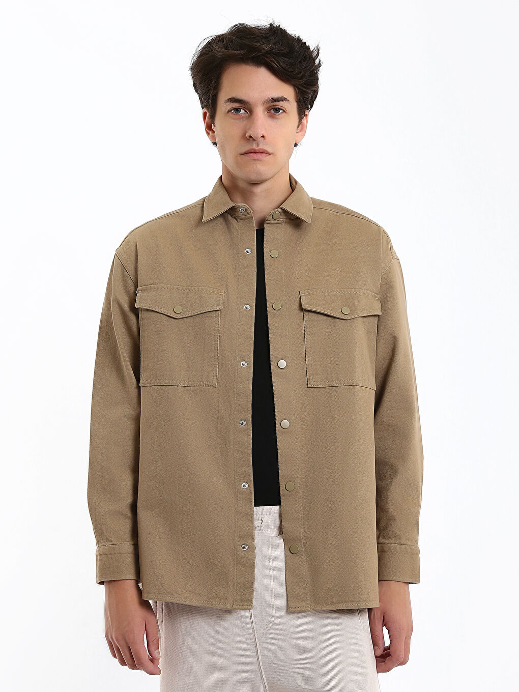 Relaxed Fit Long Sleeve Gabardine Men's Shirt-1