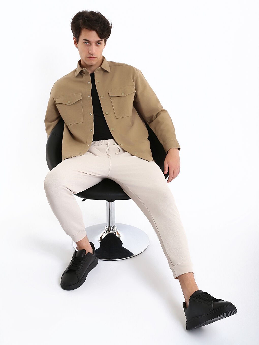 Relaxed Fit Long Sleeve Gabardine Men's Shirt-2