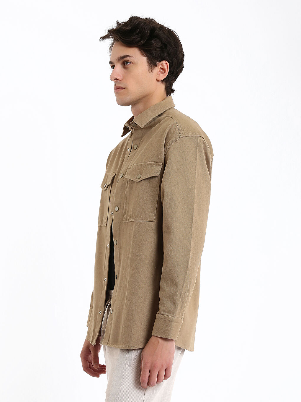 Relaxed Fit Long Sleeve Gabardine Men's Shirt-6