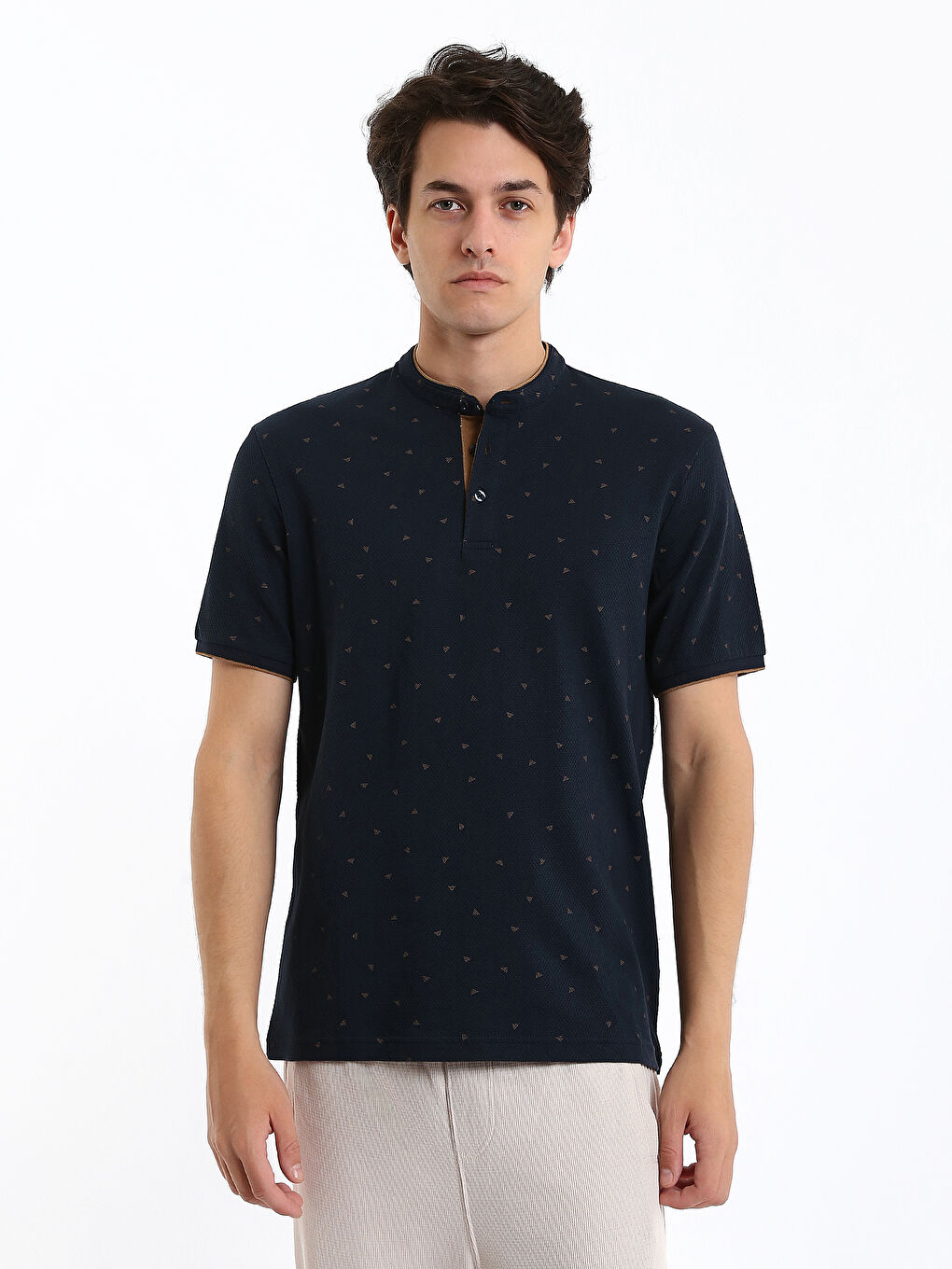 Tricou cu Guler de Judecător, Mânecă Scurtă, Cu Model, pentru Bărbați-1