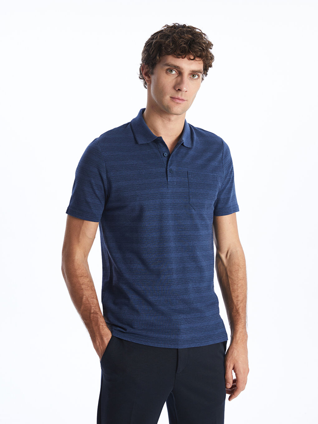 Tricou cu Guler Polo, Mânecă Scurtă, Vărgat, pentru Bărbați-1