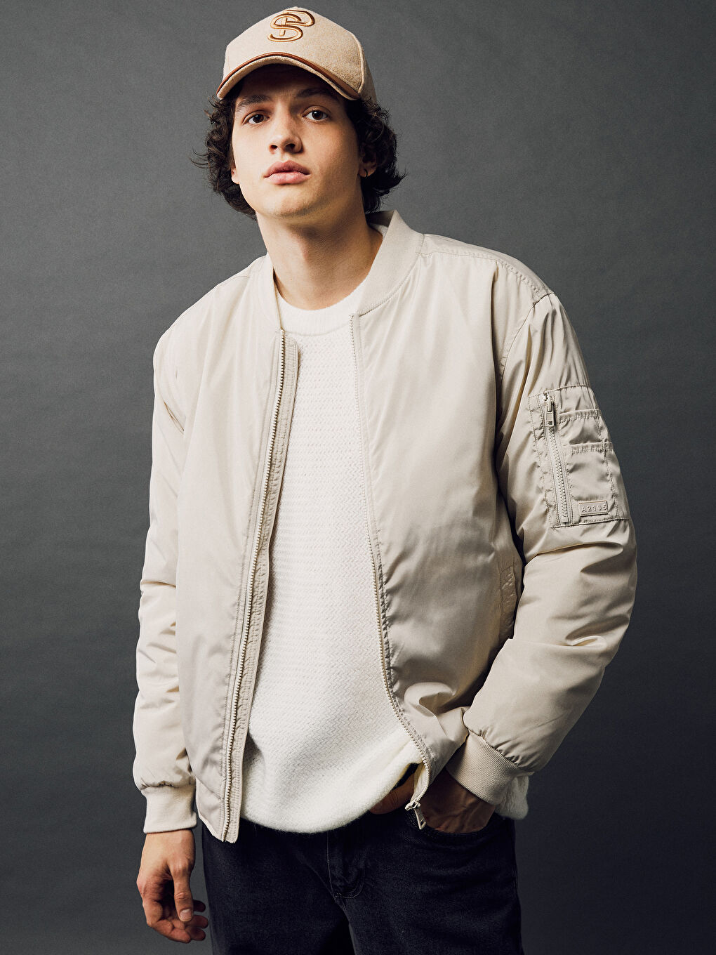 Relaxed Fit College Collar Men's Bomber Coat -S41142Z8-S3U