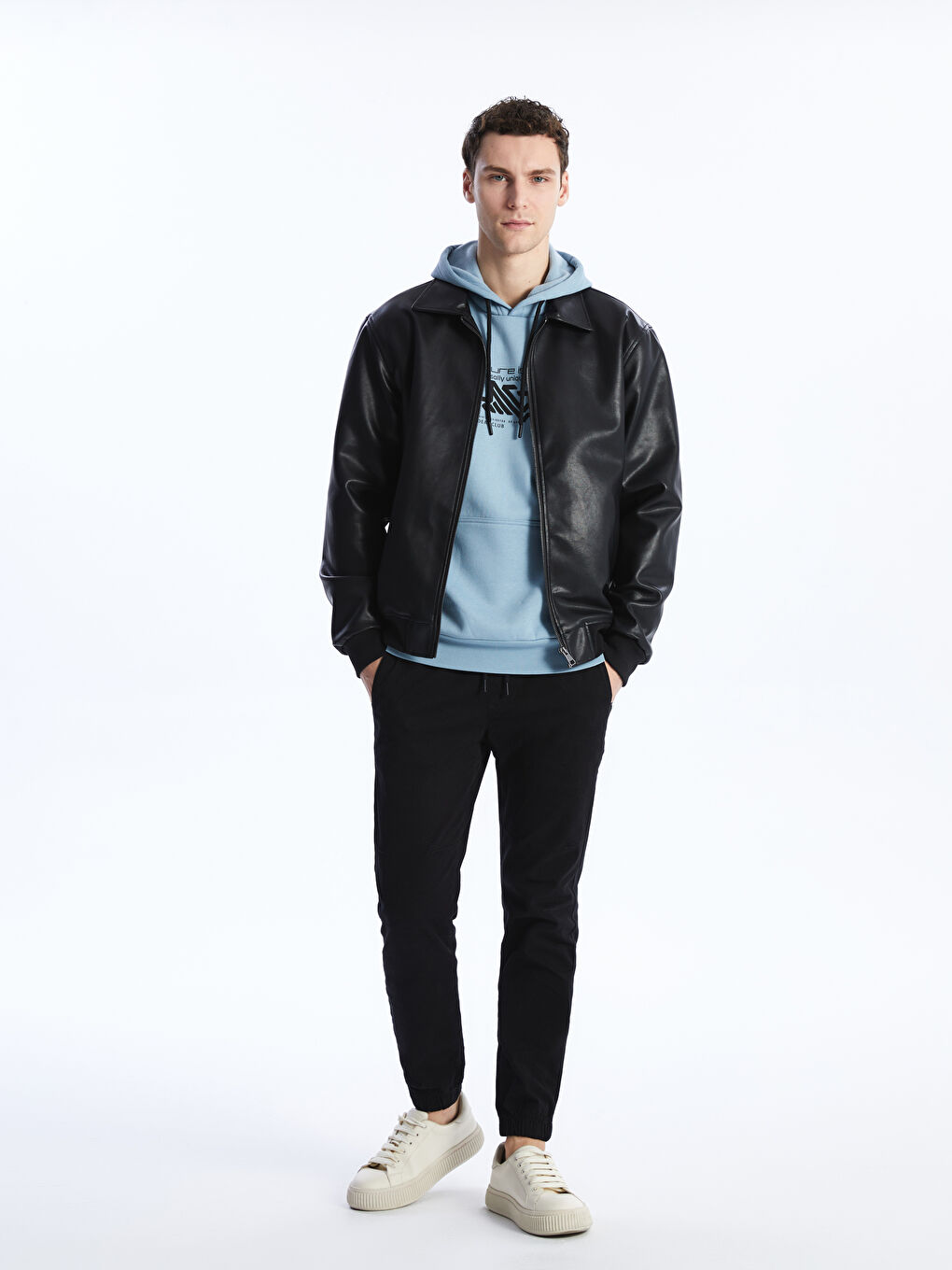 Standard Fit Collared Neck Men's Leather Look Coat -S41161Z8-CVL