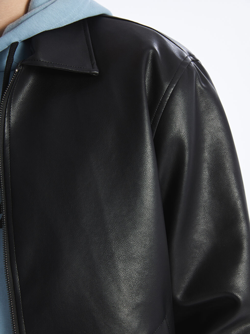 Standard Fit Collared Neck Men's Leather Look Coat -S41161Z8-CVL