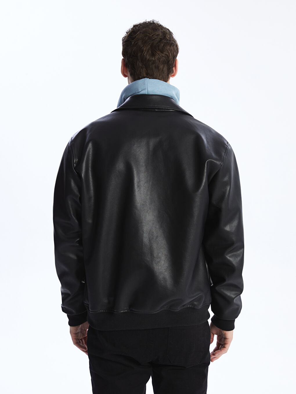 Standard Fit Collared Neck Men's Leather Look Coat -S41162Z8-CVL