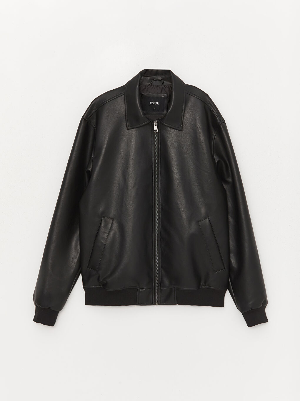 Standard Fit Collared Neck Men's Leather Look Coat -S41162Z8-CVL