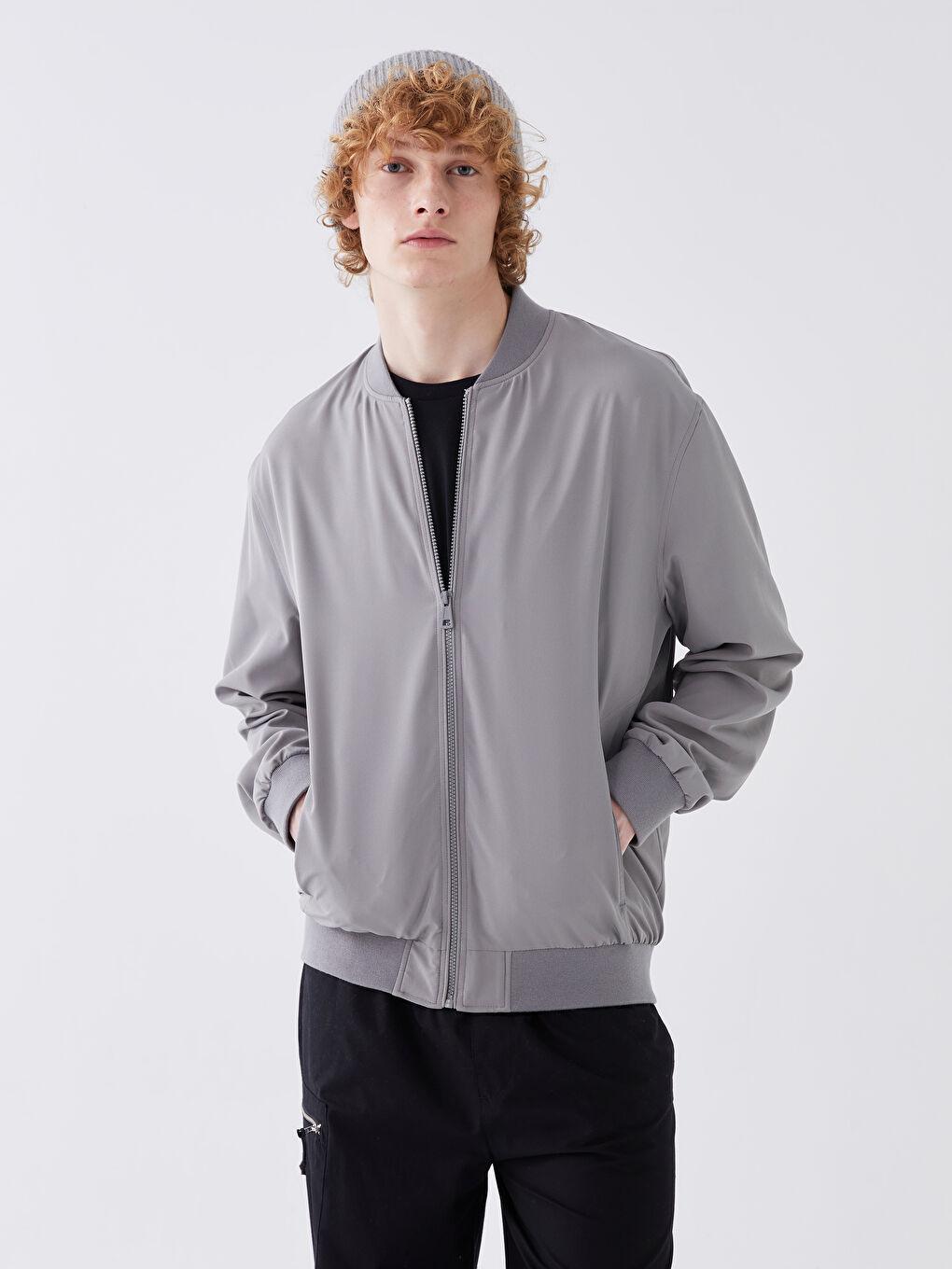 Standard Fit College Neck Men's Bomber Coat -S41165Z8-SZ8