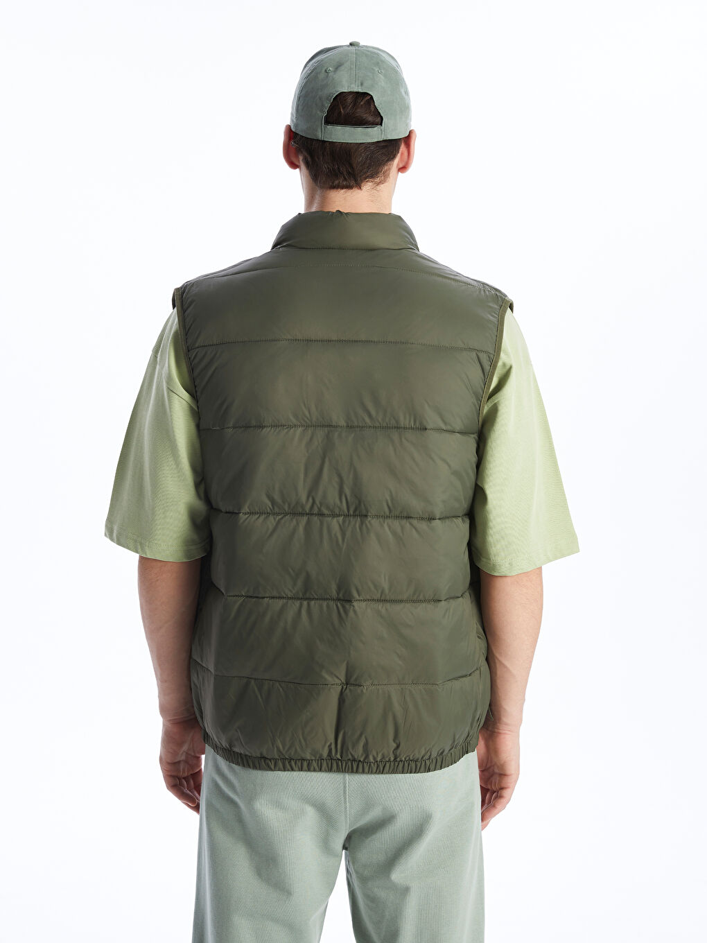 ерлерге арналған тар пішім биік жағалы пуховик жилет-5