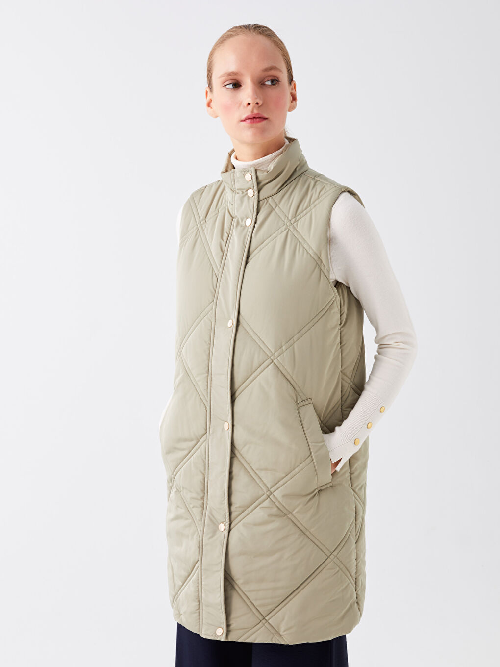 Doudoune sans manches matelassée à col cheminée pour Femmes-1
