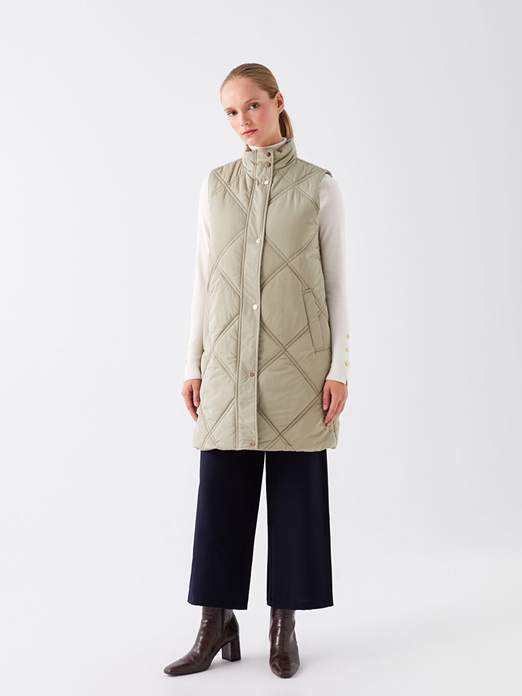 Doudoune sans manches matelassée à col cheminée pour Femmes-2