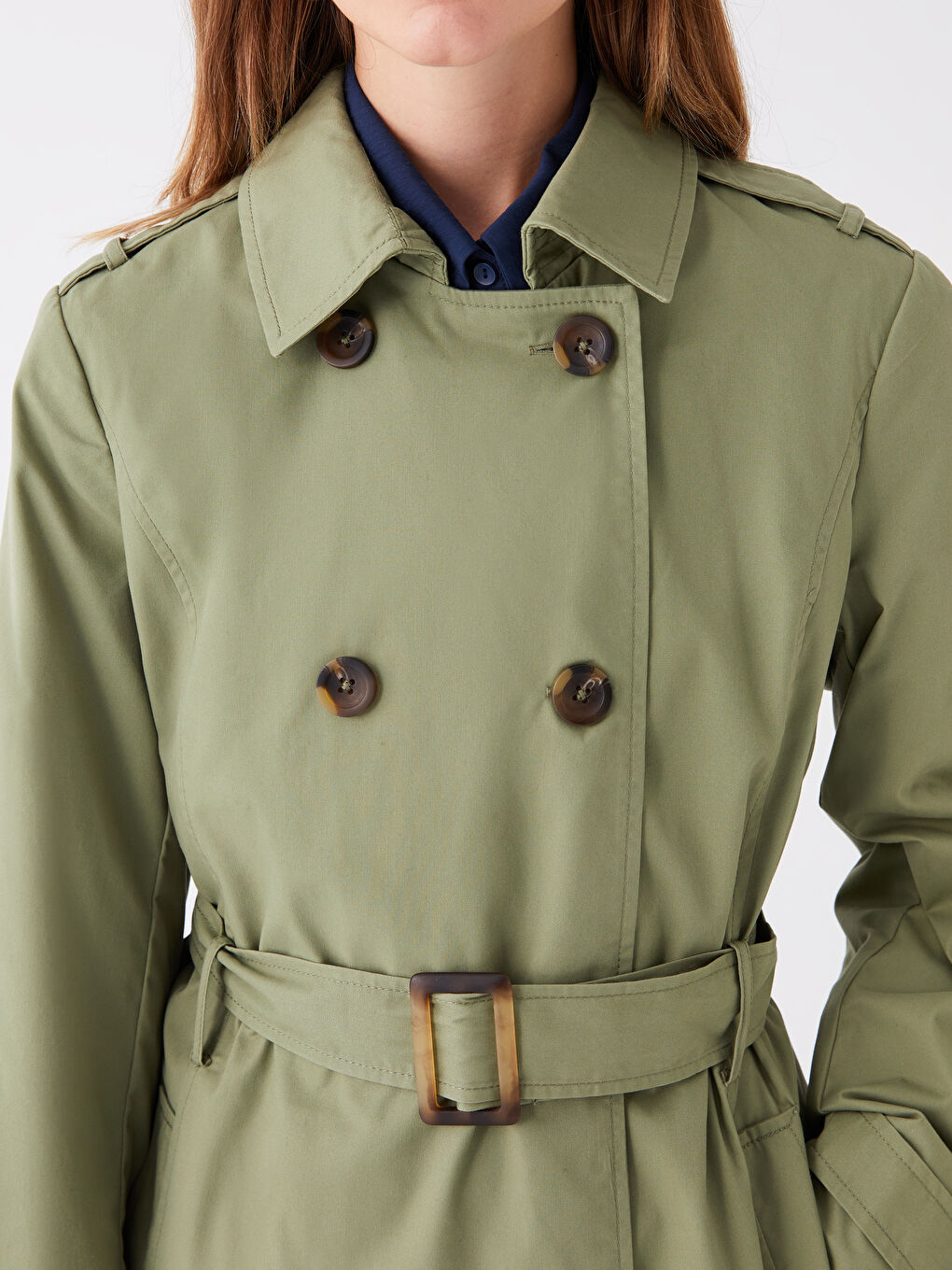Women's Jacket Collar Plain Trench Coat -S41184Z8-GUY