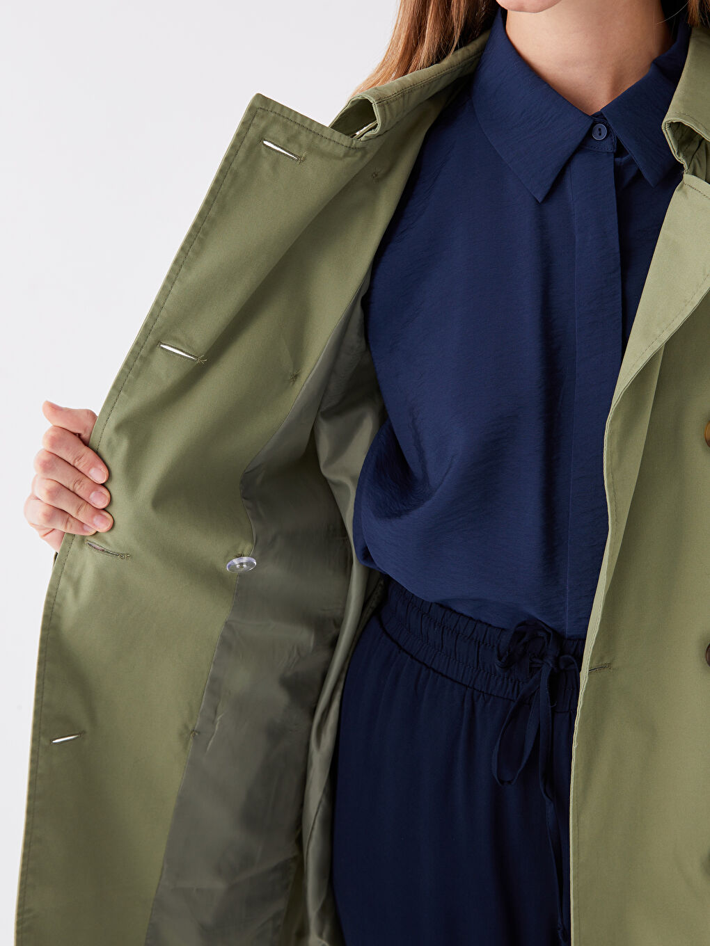 Women's Jacket Collar Plain Trench Coat -S41184Z8-GUY