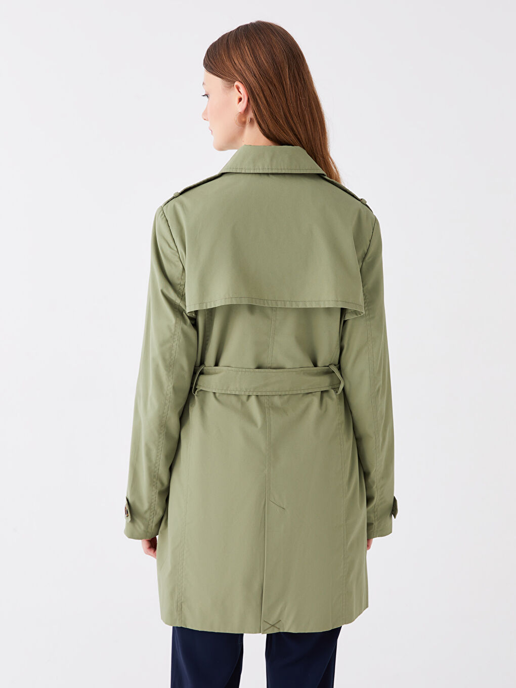 Women's Jacket Collar Plain Trench Coat -S41184Z8-GUY