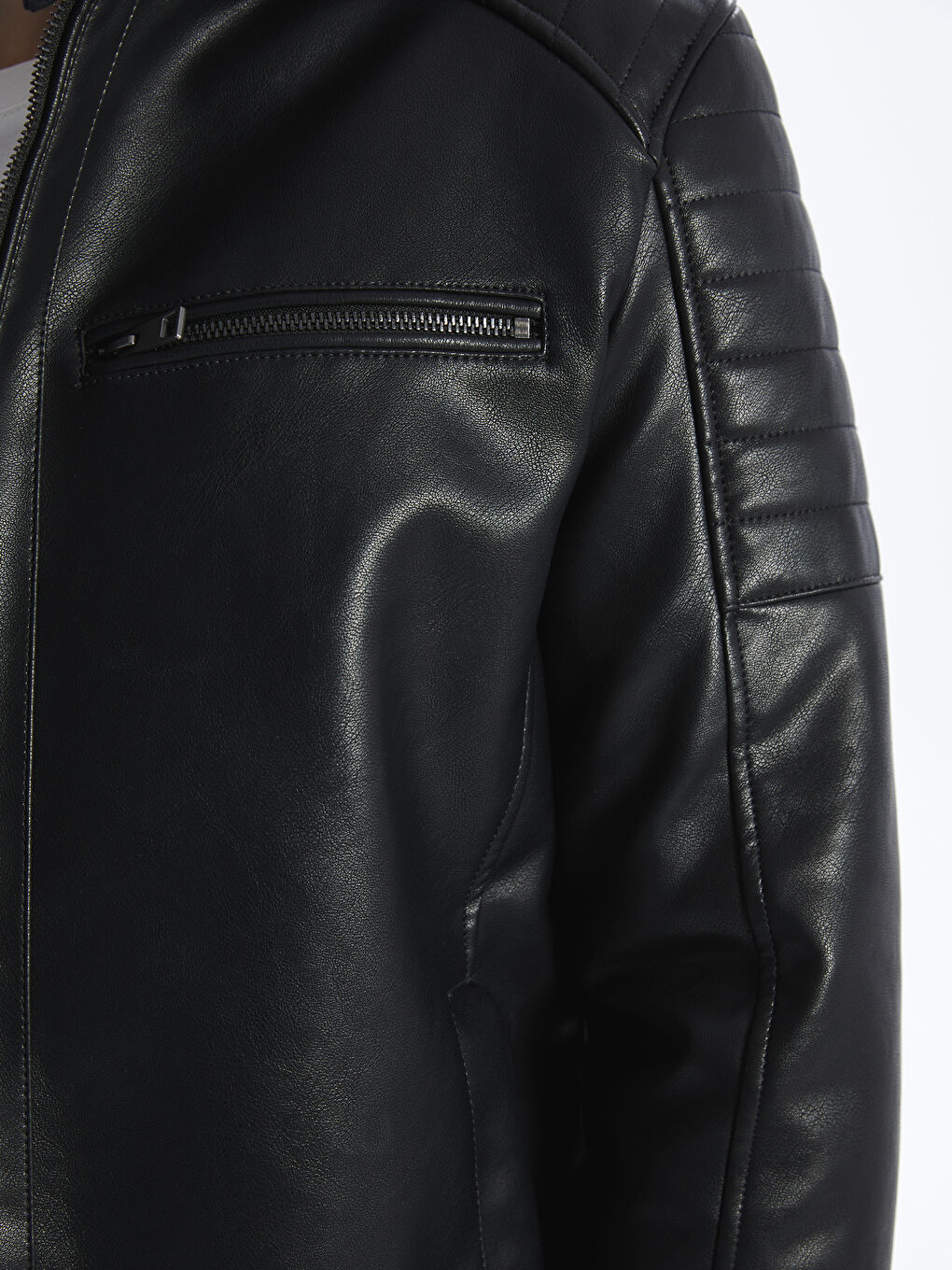 Slim Fit Hooded Men's Faux Leather Coat -S41236Z8-CVL