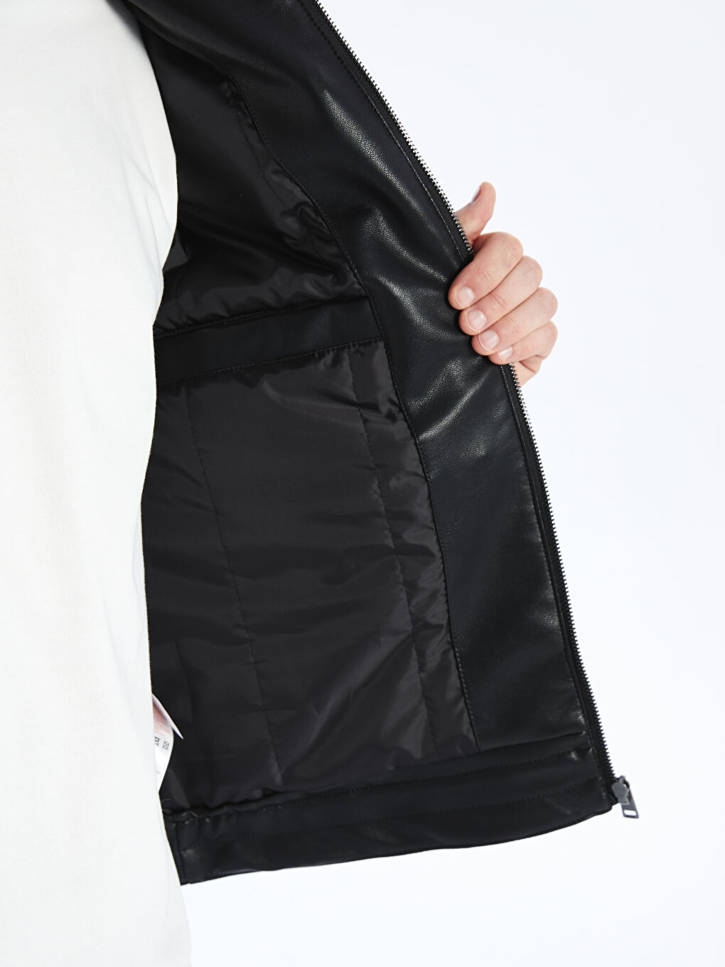 Slim Fit Hooded Men's Faux Leather Coat -S41236Z8-CVL