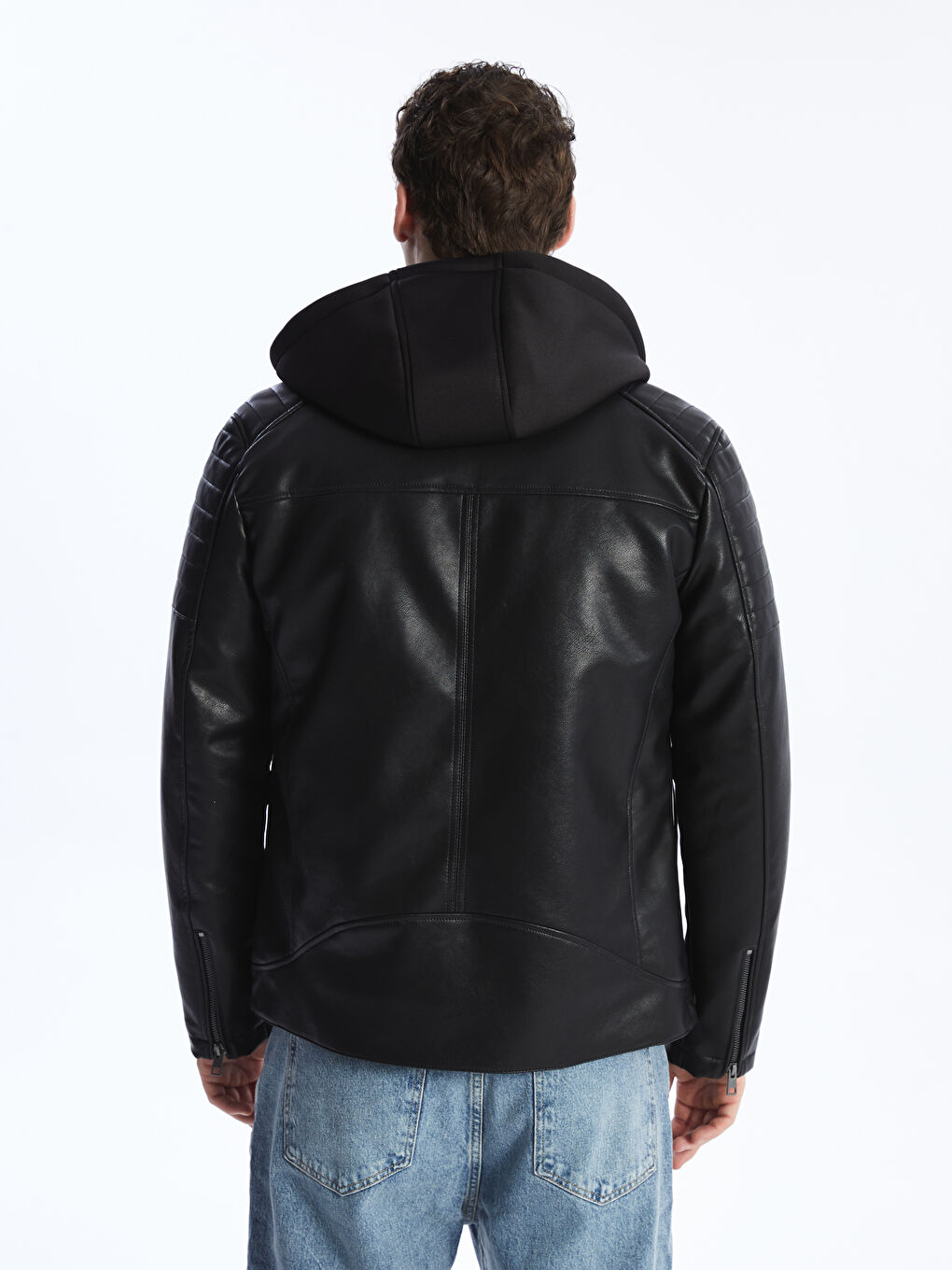 Slim Fit Hooded Men's Faux Leather Coat -S41236Z8-CVL