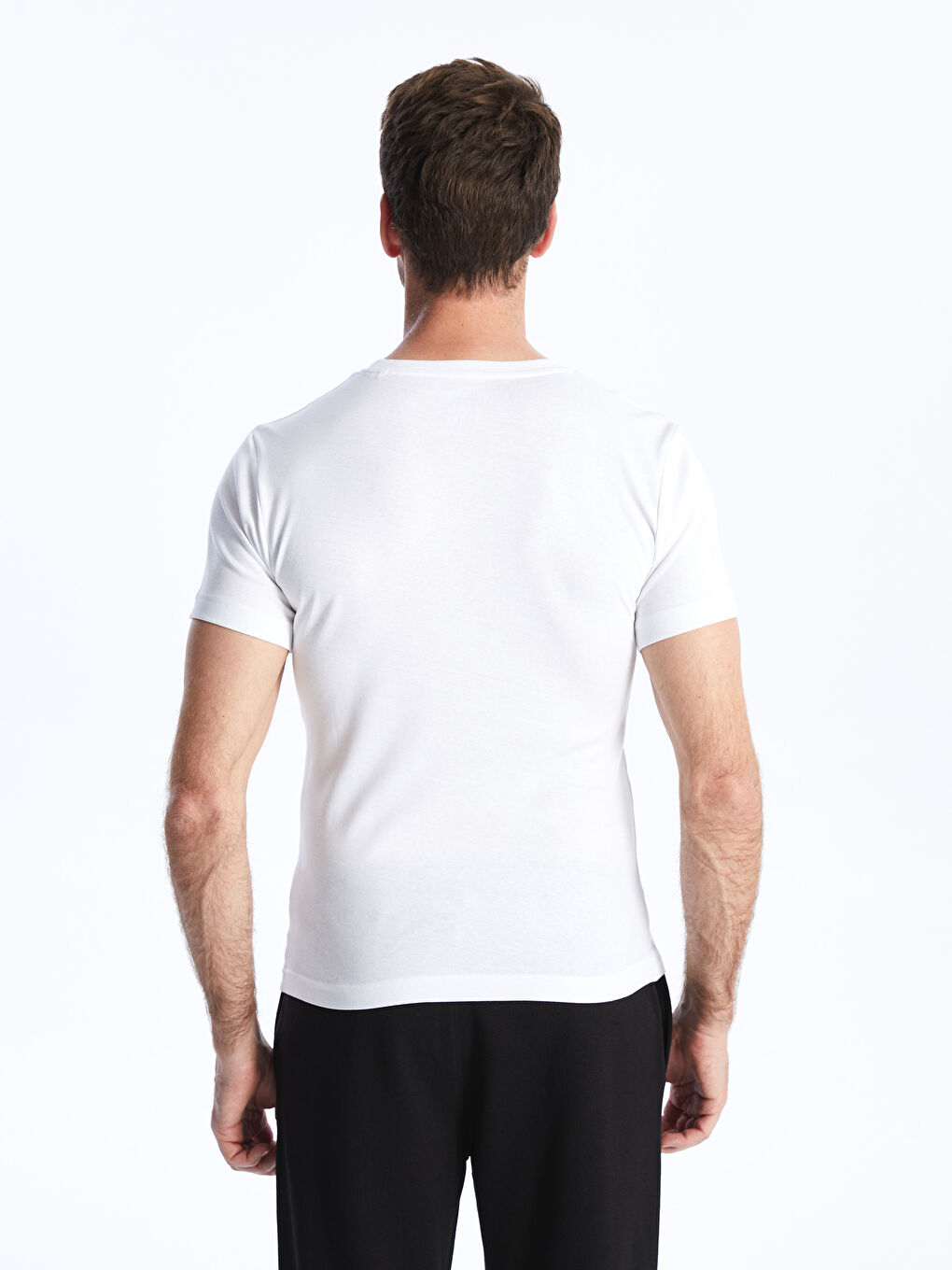 Beyaz Bisiklet Yaka Penye Erkek Tişört-4