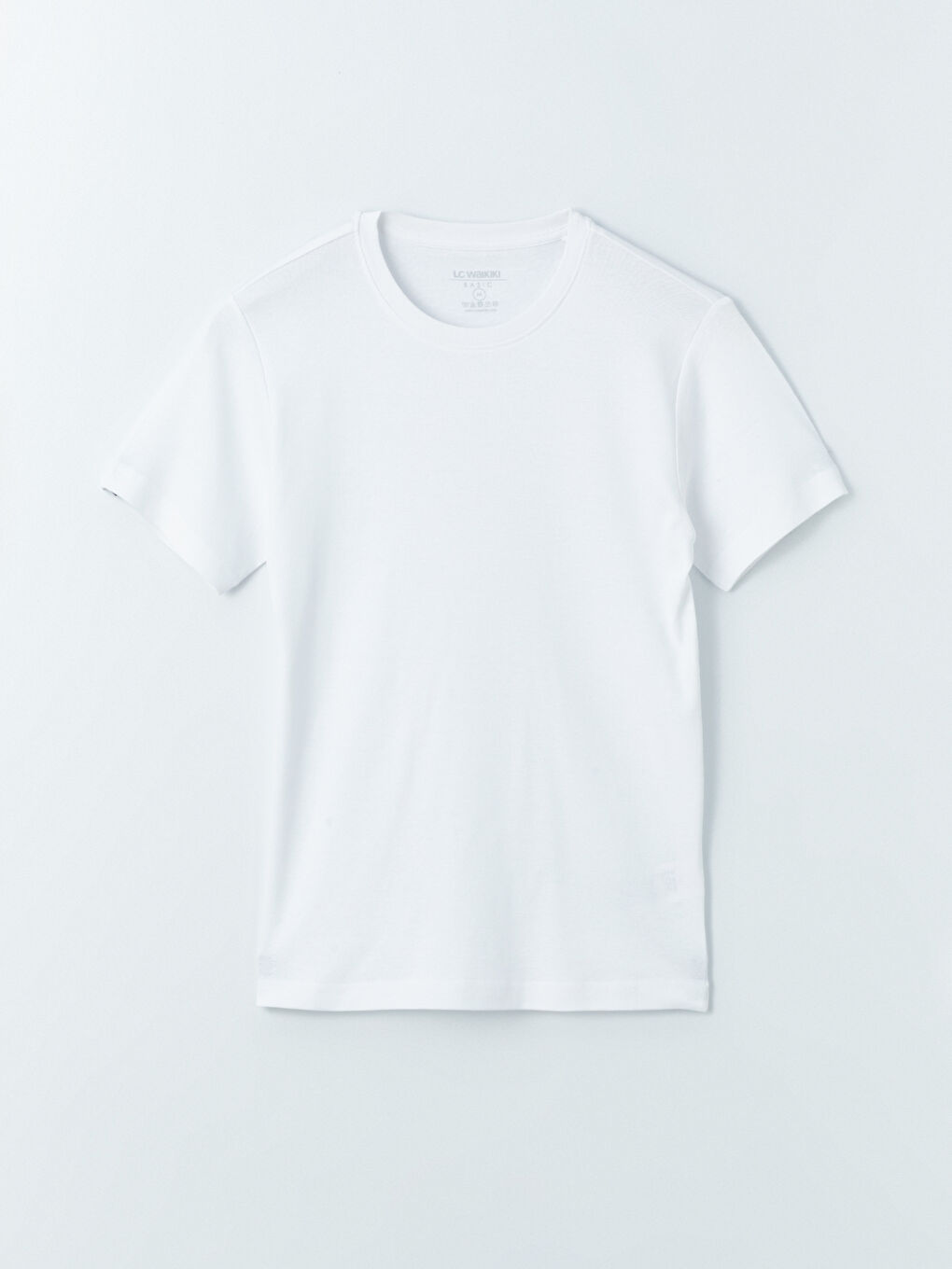 Beyaz Bisiklet Yaka Penye Erkek Tişört-6