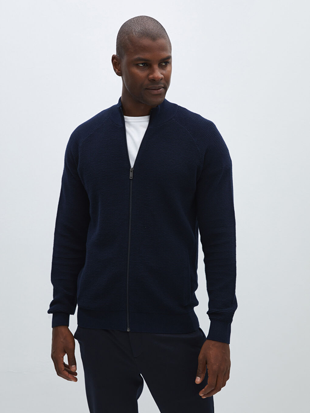 Standard Fit Turtle Neck Men's Tricot Cardigan -S41264Z8-RFH