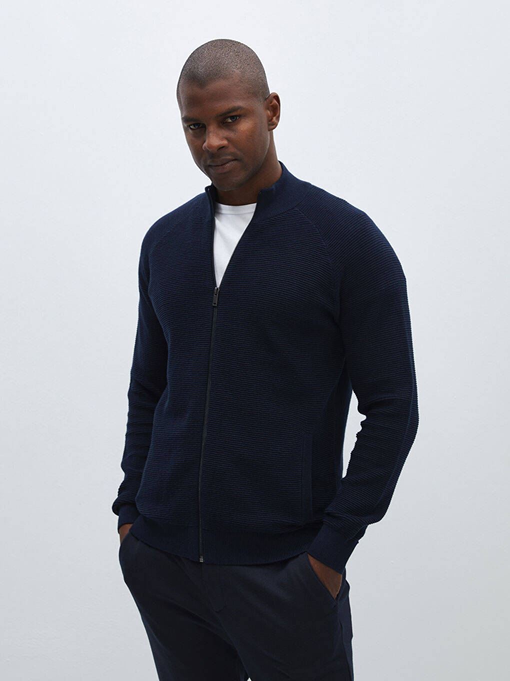 Standard Fit Turtle Neck Men's Tricot Cardigan -S41264Z8-RFH