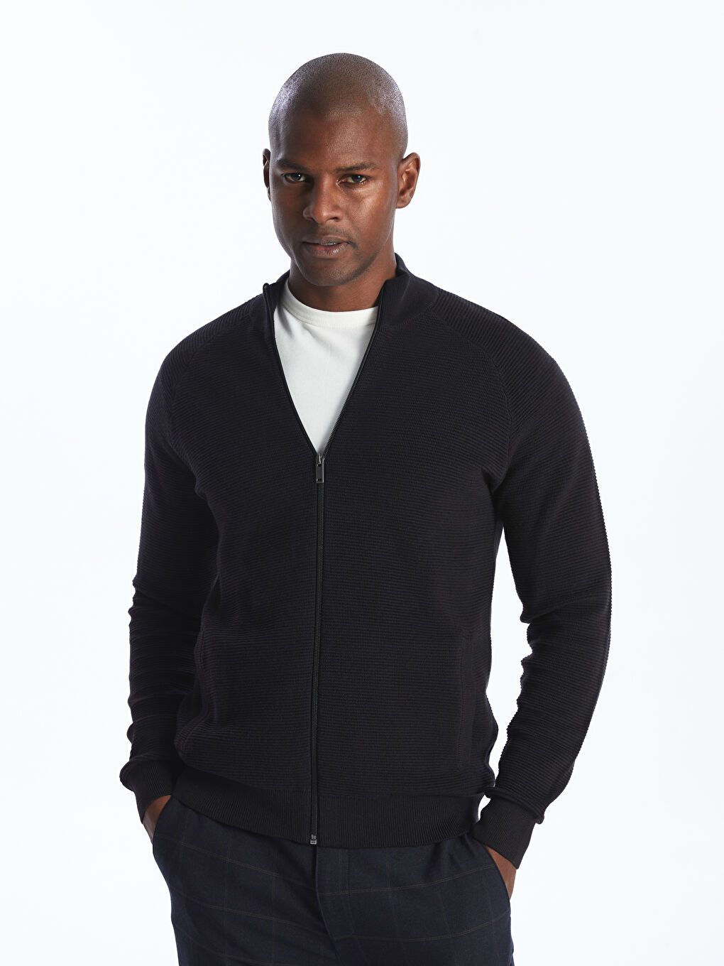 Standard Fit Turtle Neck Men's Tricot Cardigan -S41264Z8-CVL