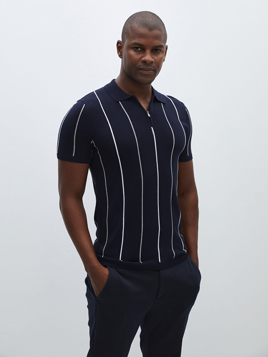Polo Neck Short Sleeve Striped Men's Knitwear Sweater -S41265Z8-RFH