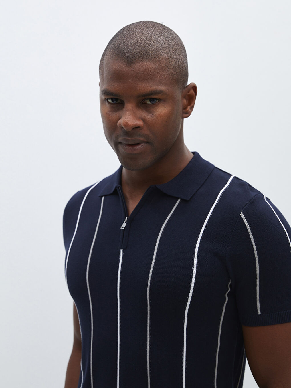 Polo Neck Short Sleeve Striped Men's Knitwear Sweater -S41265Z8-RFH
