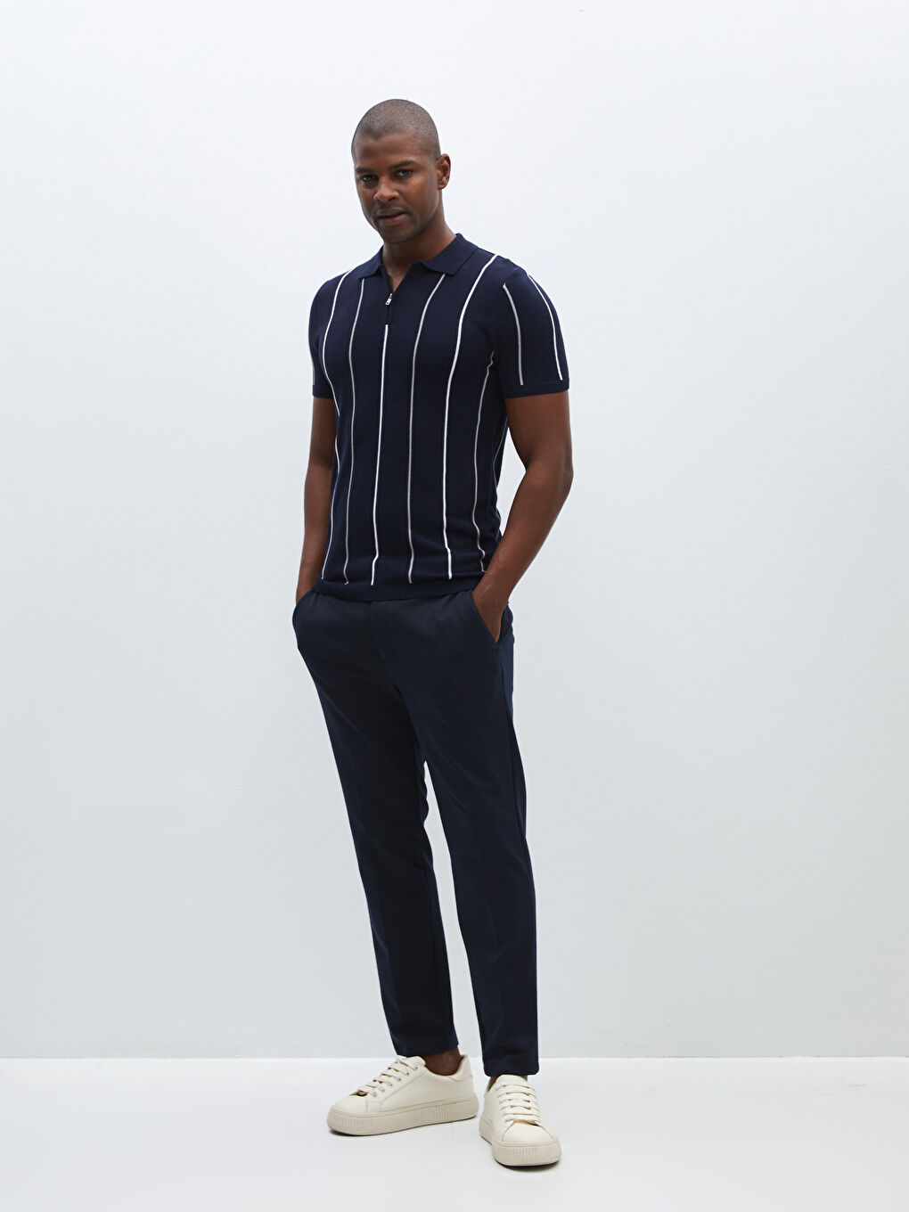 Polo Neck Short Sleeve Striped Men's Knitwear Sweater -S41265Z8-RFH