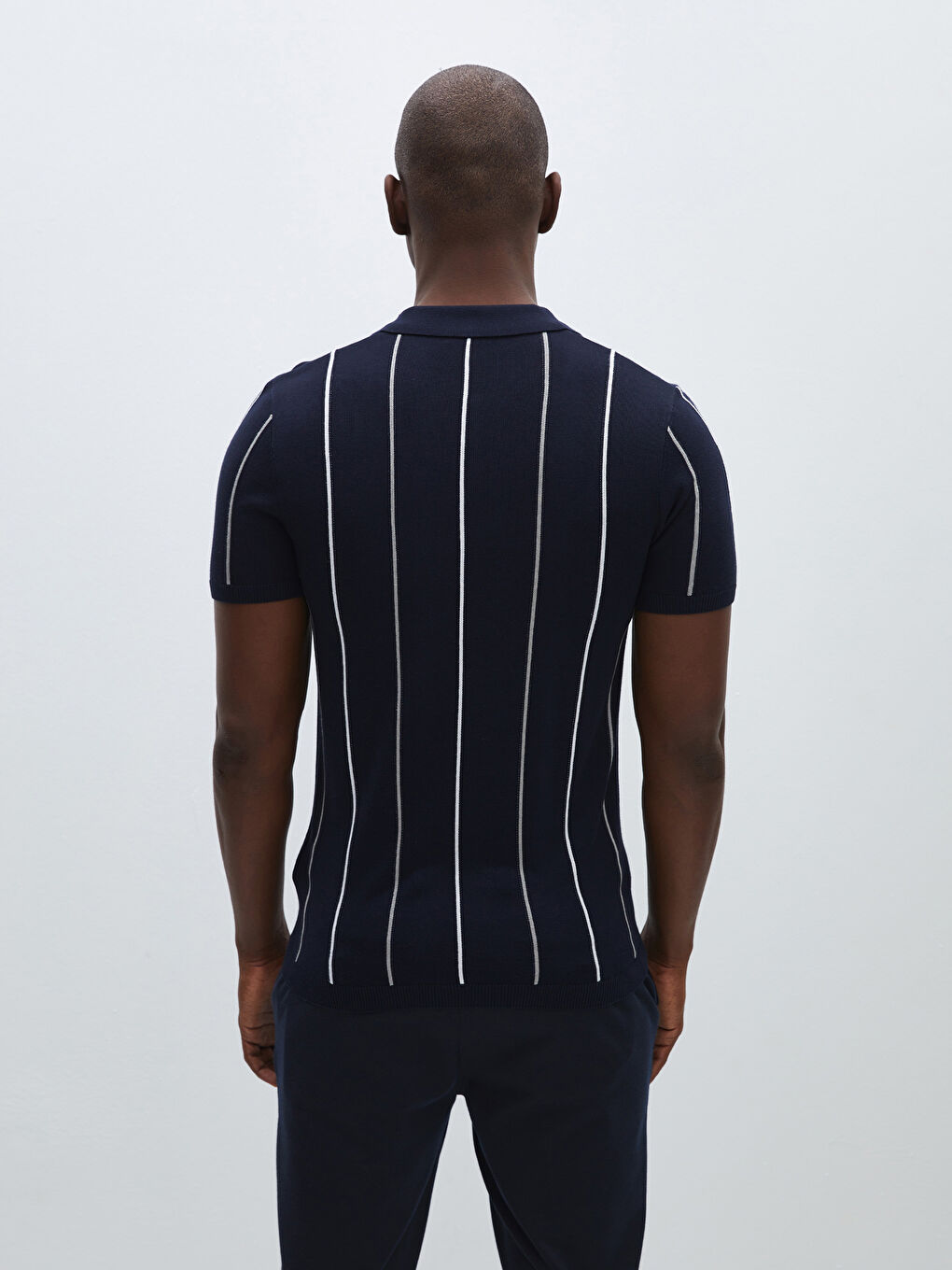 Polo Neck Short Sleeve Striped Men's Knitwear Sweater -S41265Z8-RFH