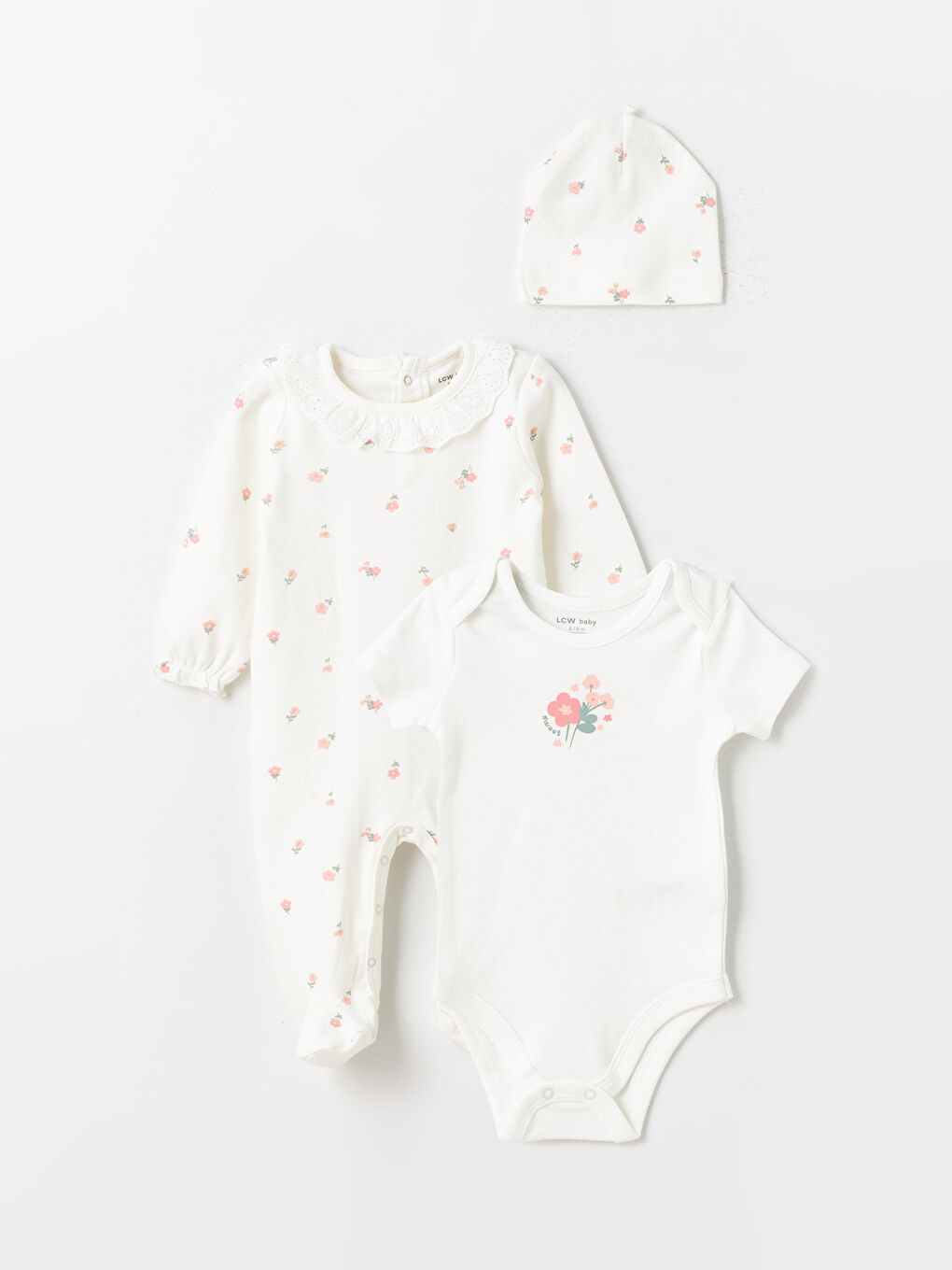 Crew Neck Floral Patterned Baby Girl Hospital Discharge Set 3-Piece -S41271Z1-FDU