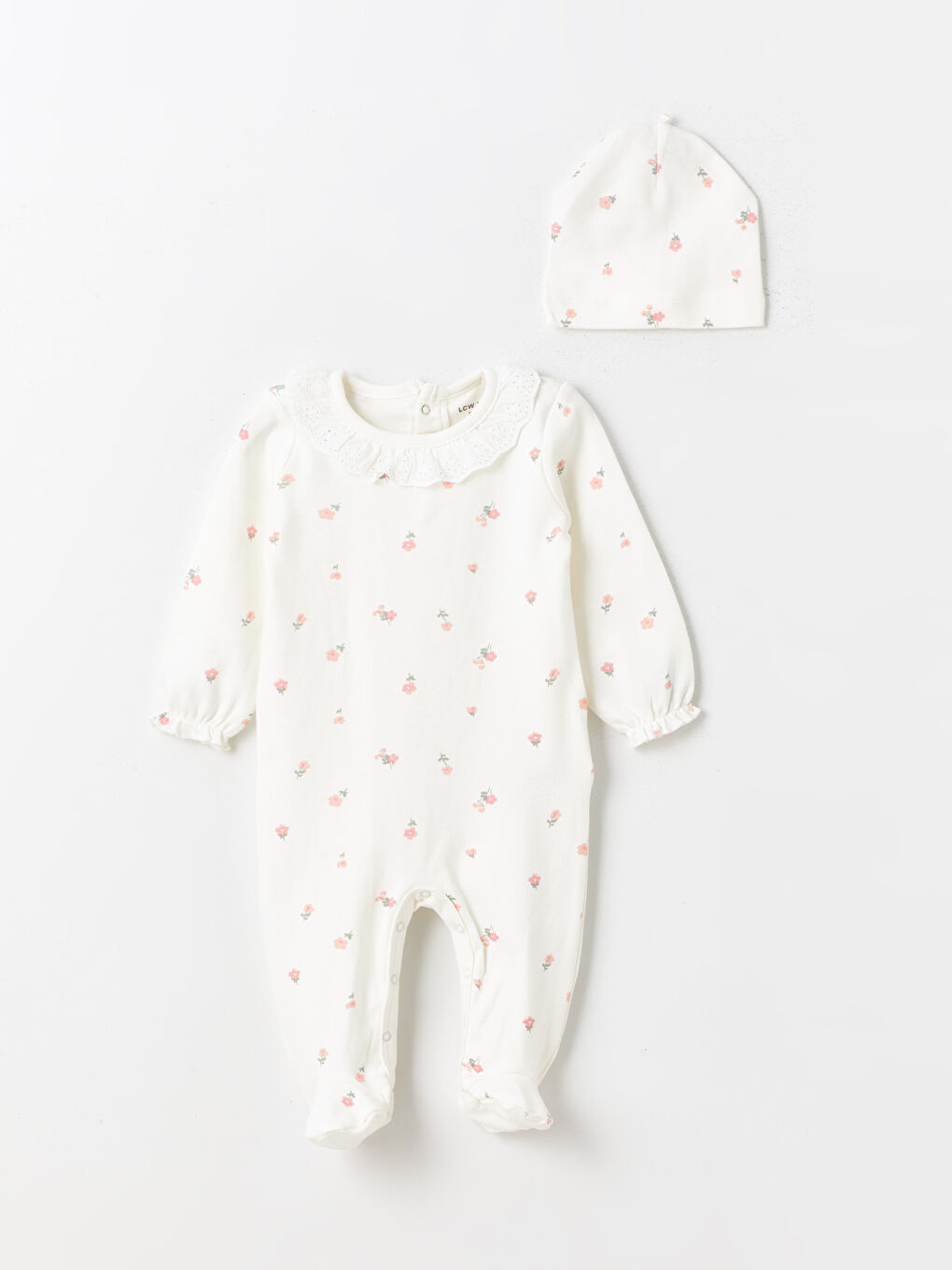 Crew Neck Floral Patterned Baby Girl Hospital Discharge Set 3-Piece -S41271Z1-FDU