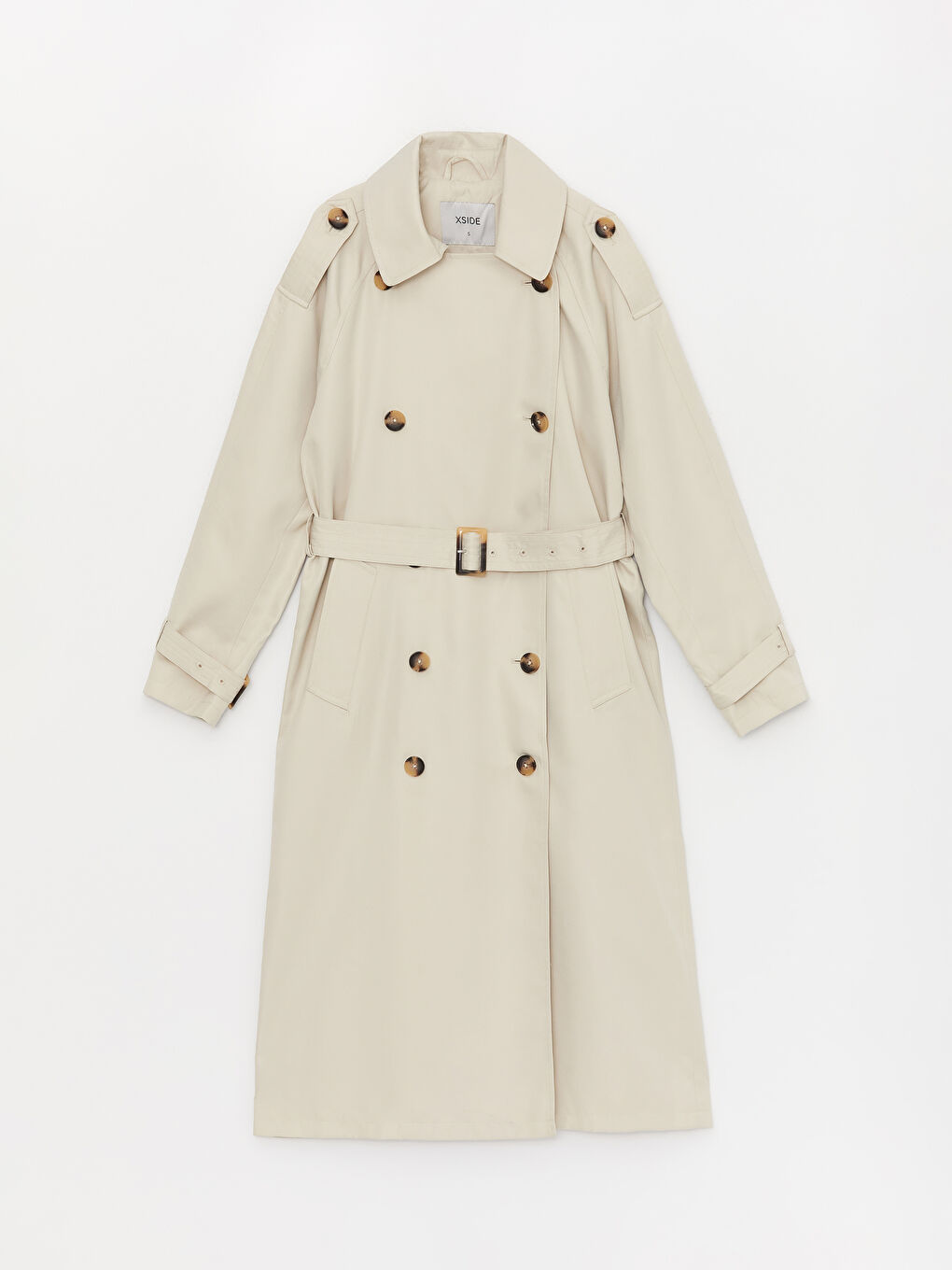 Ekru Ceket Yaka Oversize Kadın Trençkot-7