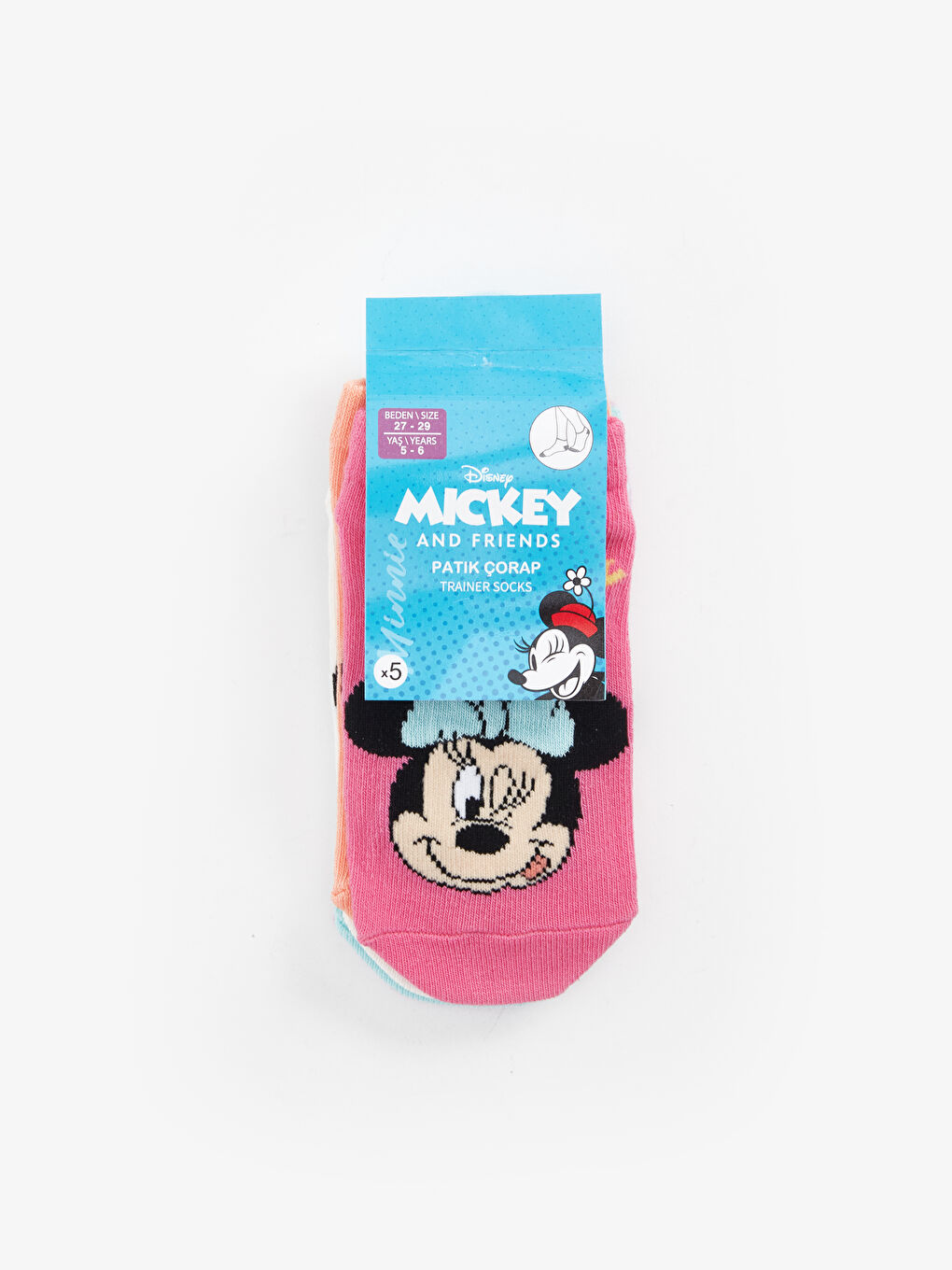 Pembe Minnie Mouse Desenli Kız Çocuk Patik Çorap 5'li-2