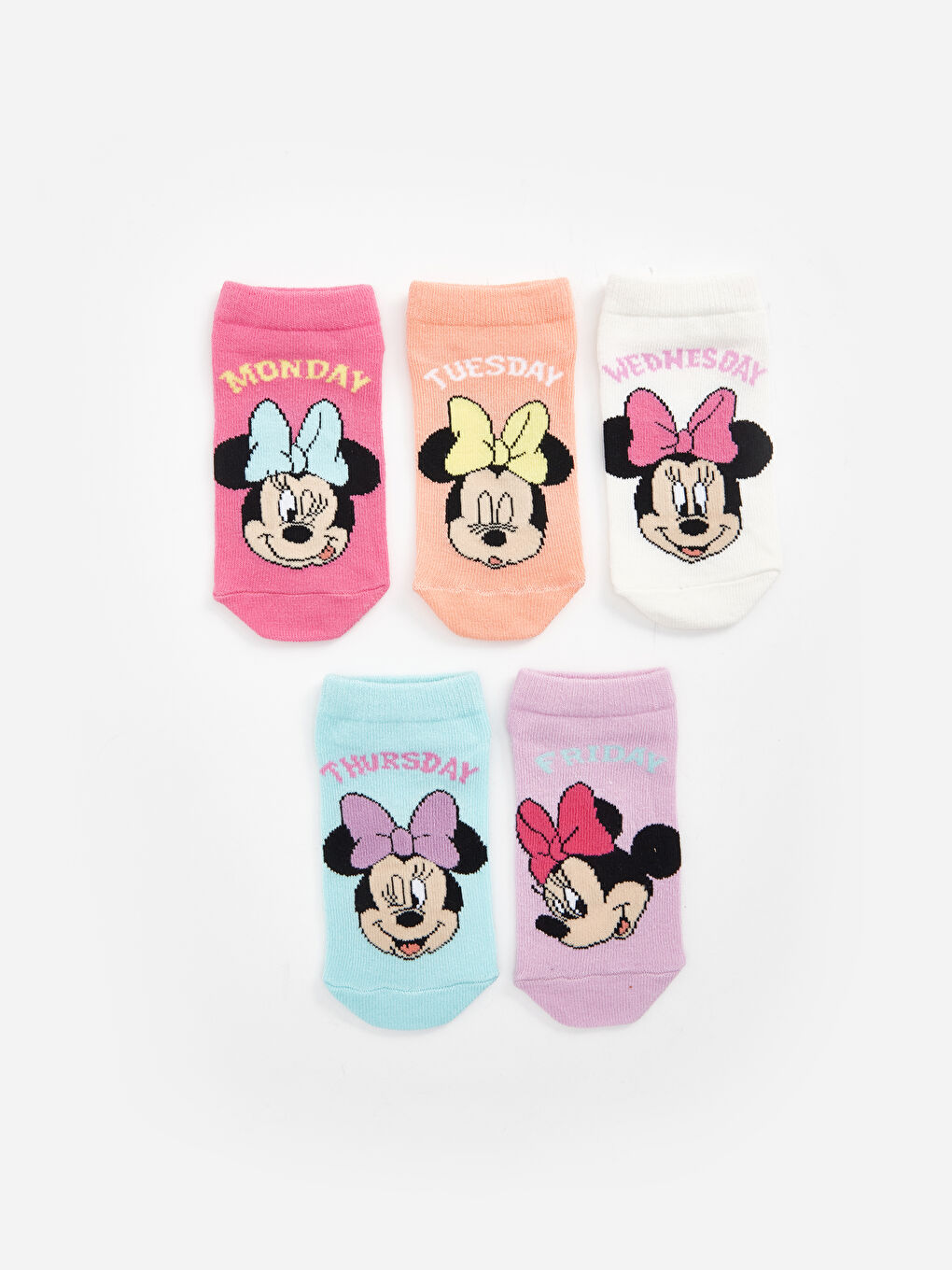 Pembe Minnie Mouse Desenli Kız Çocuk Patik Çorap 5'li